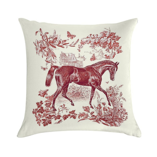 Elegant Stylish Vintage Rustic Horse Red Floral Toile Soft Luxury Feel Throw Pillow