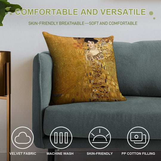 Woman in Gold Portrait by Gustav Klimt Soft Gift Ready Throw Pillow