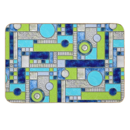 Stained Glass Window Color Blocking - Blue Green  Rapid-Drying Bath Mat