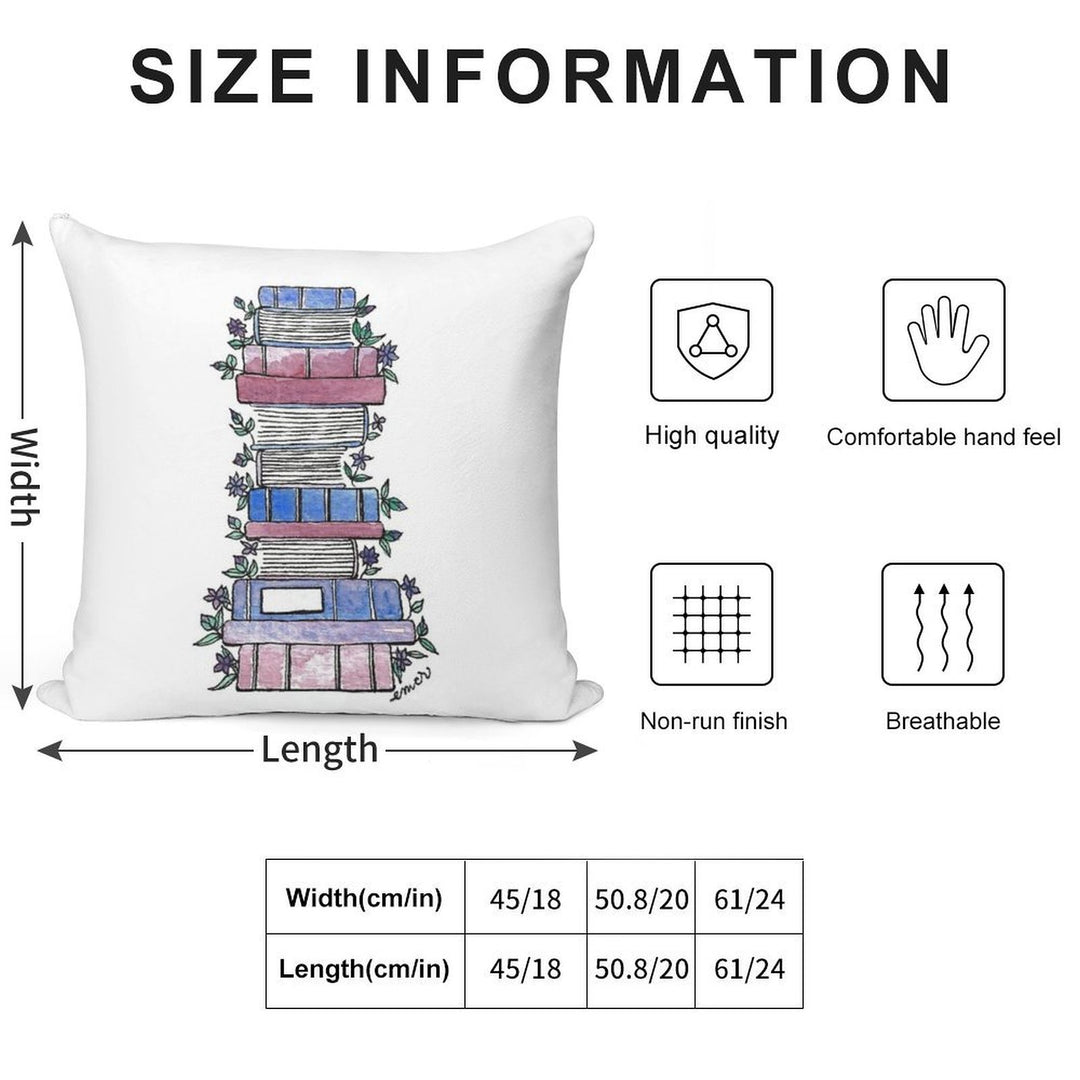 Flowery Books Soft Home Decor Throw Pillow