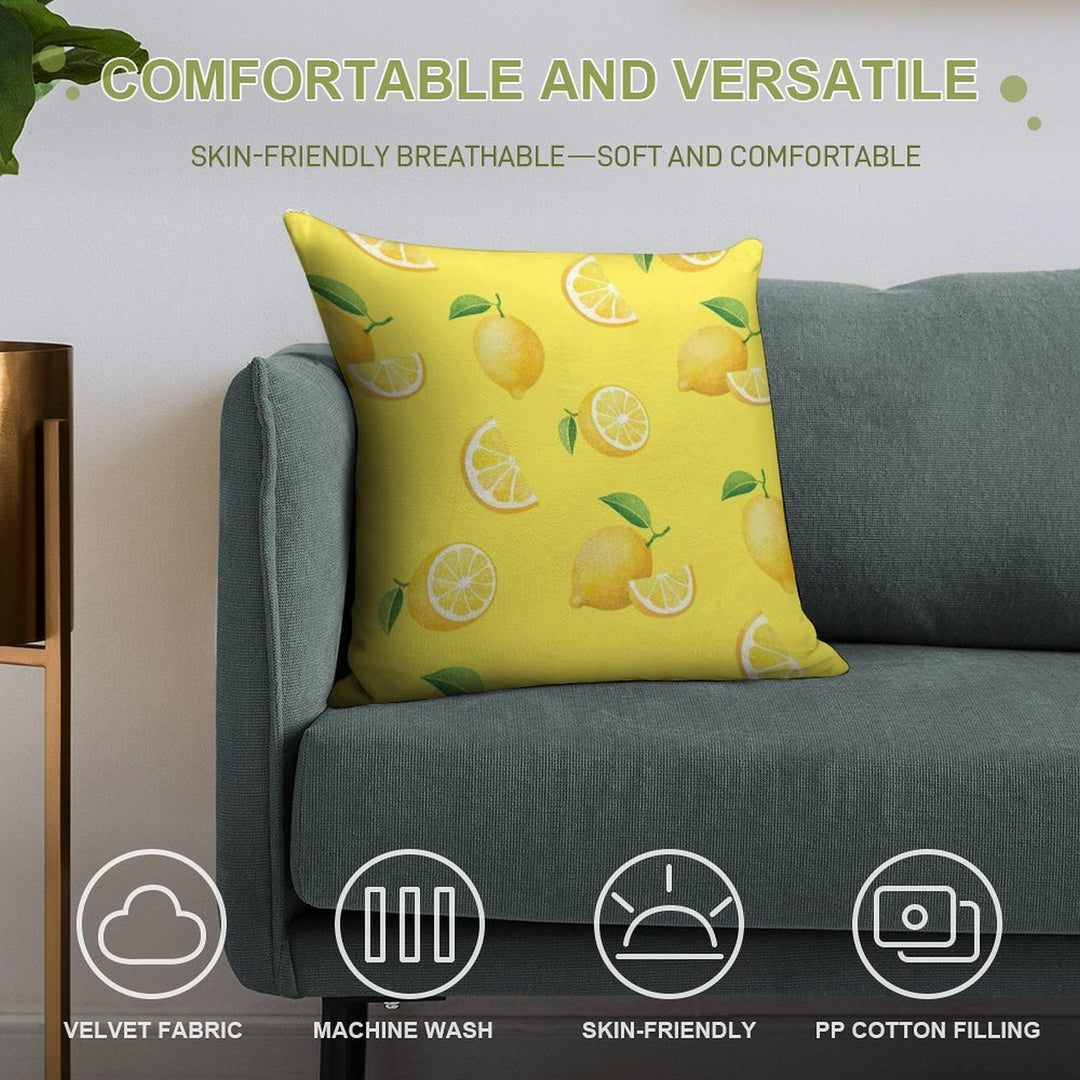 Lemons on Yellow Soft Luxury Feel Throw Pillow