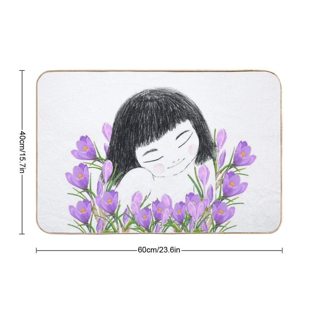 A Smiley Girl  Among Violet Saffron Blooms  Versatile Bath Mat