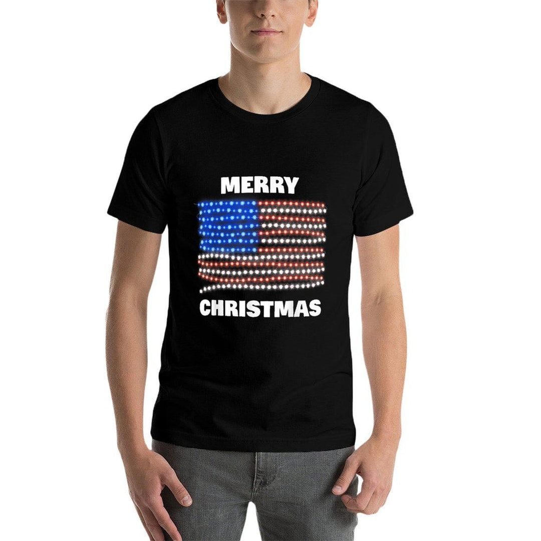 American USA Patriotic Merry Christmas Xmas Lights Women Kids Men  Eco-friendly Material T-Shirt