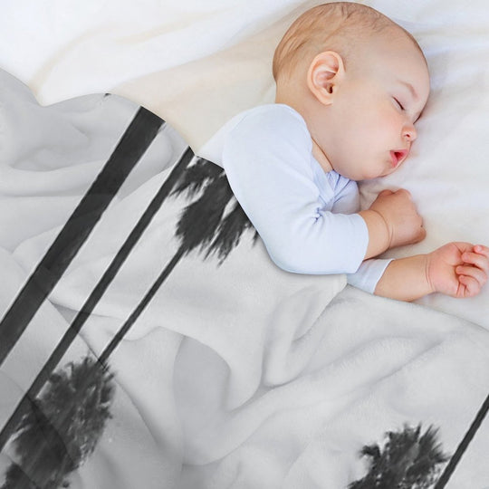 Vintage Black & White California Palm Trees Photo Machine-washable Throw Blanket