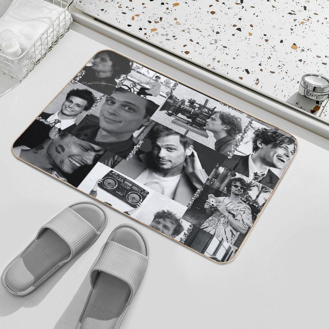 Matthew Gray Gubler Collage B&w  Long-Lasting Bath Mat