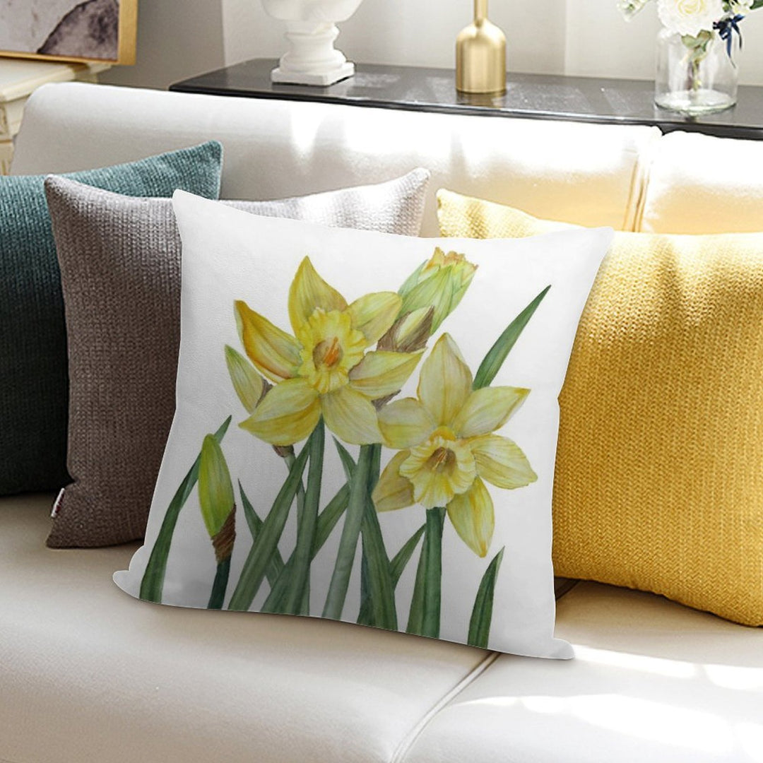 Watercolour Daffodils Botanical Illustration Soft Warmth Comfort Throw Pillow