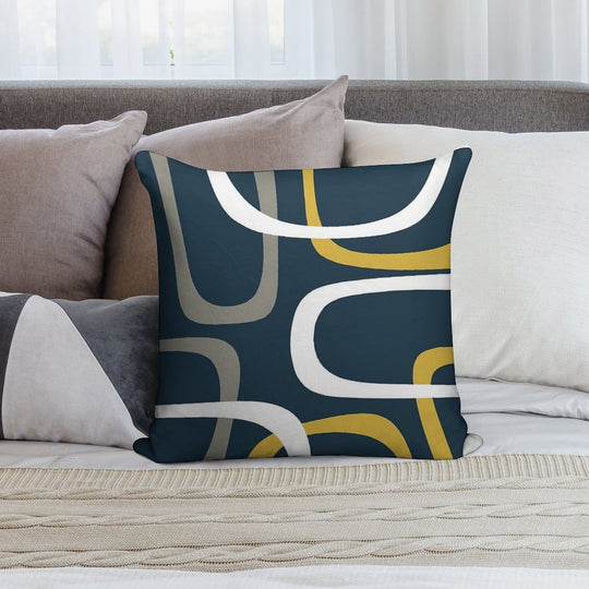 Midcentury Modern Loops Retro Pattern in Light Mustard, Grey, White, And Navy Blue Soft Multiple Sizes Throw Pillow