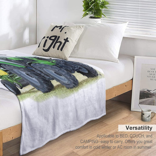 Green Tractor Painting Velvety-soft Throw Blanket