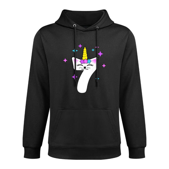 Kids 7 Year Old Cat Unicorn Caticorn 7th Birthday Party Girls Medium-Weight Fabric Hoodie