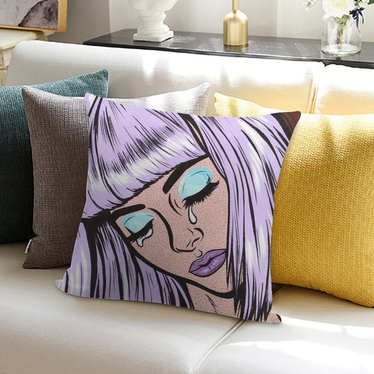 Lilac Bangs Crying Comic Girl Soft Style Accent Throw Pillow