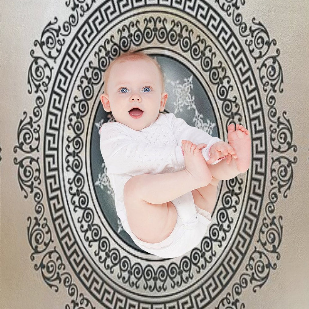 Ornate Greek Key Meander Green And Cream Medallion Machine-washable Throw Blanket