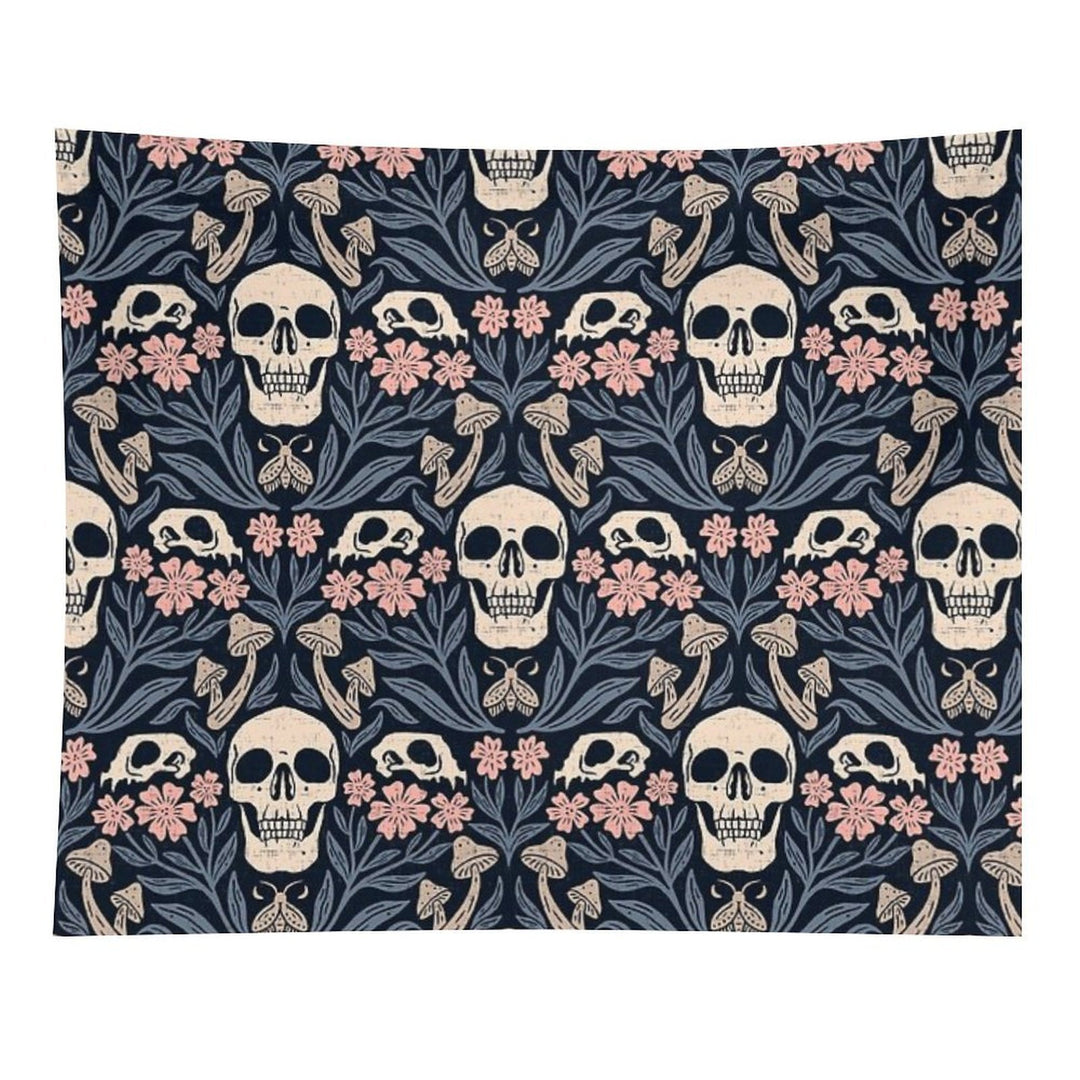 Dark Botanical Skulls – Dark Academia – Enchanted Forest Tapestry