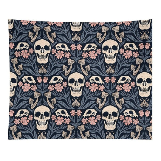 Dark Botanical Skulls – Dark Academia – Enchanted Forest Tapestry