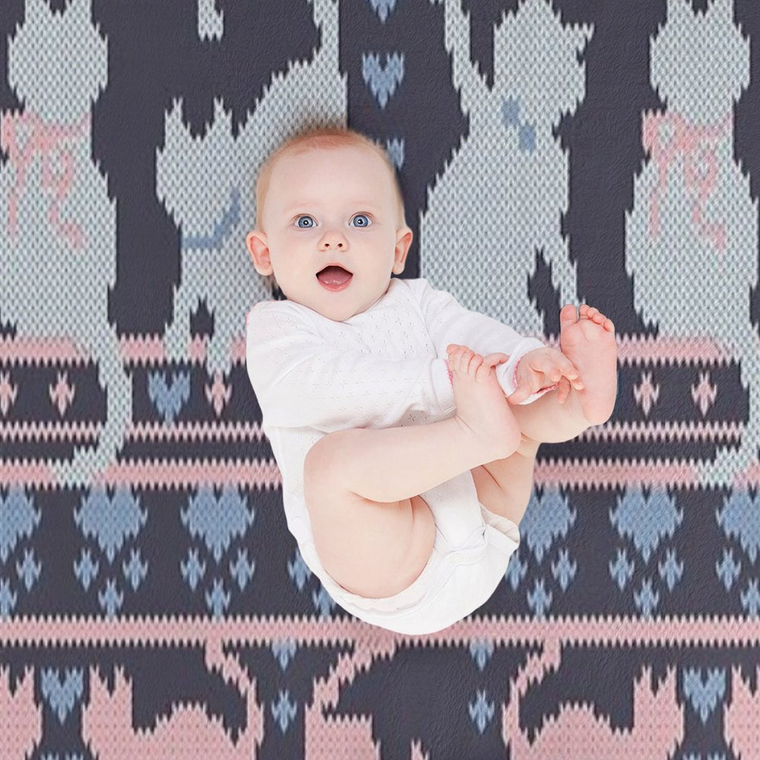 Fair Isle Knitting Cats Love  Dark Violet Background White And Violet Kitties And Details Quick-dry Throw Blanket
