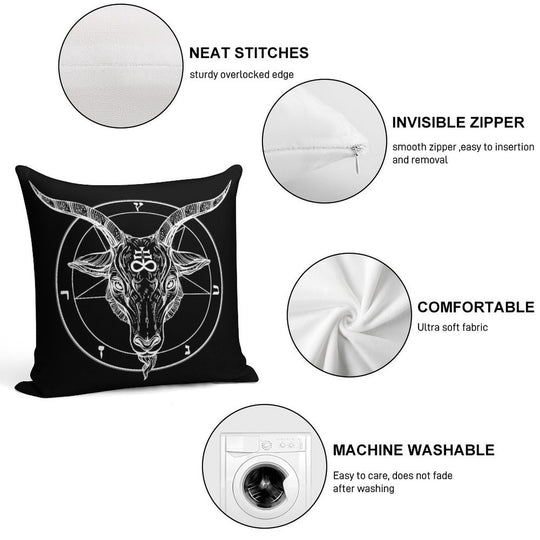 Baphomet Goat Head with Pentagram Occult Symbolism Or Satanist Symbols Soft Easy Maintenance Throw Pillow