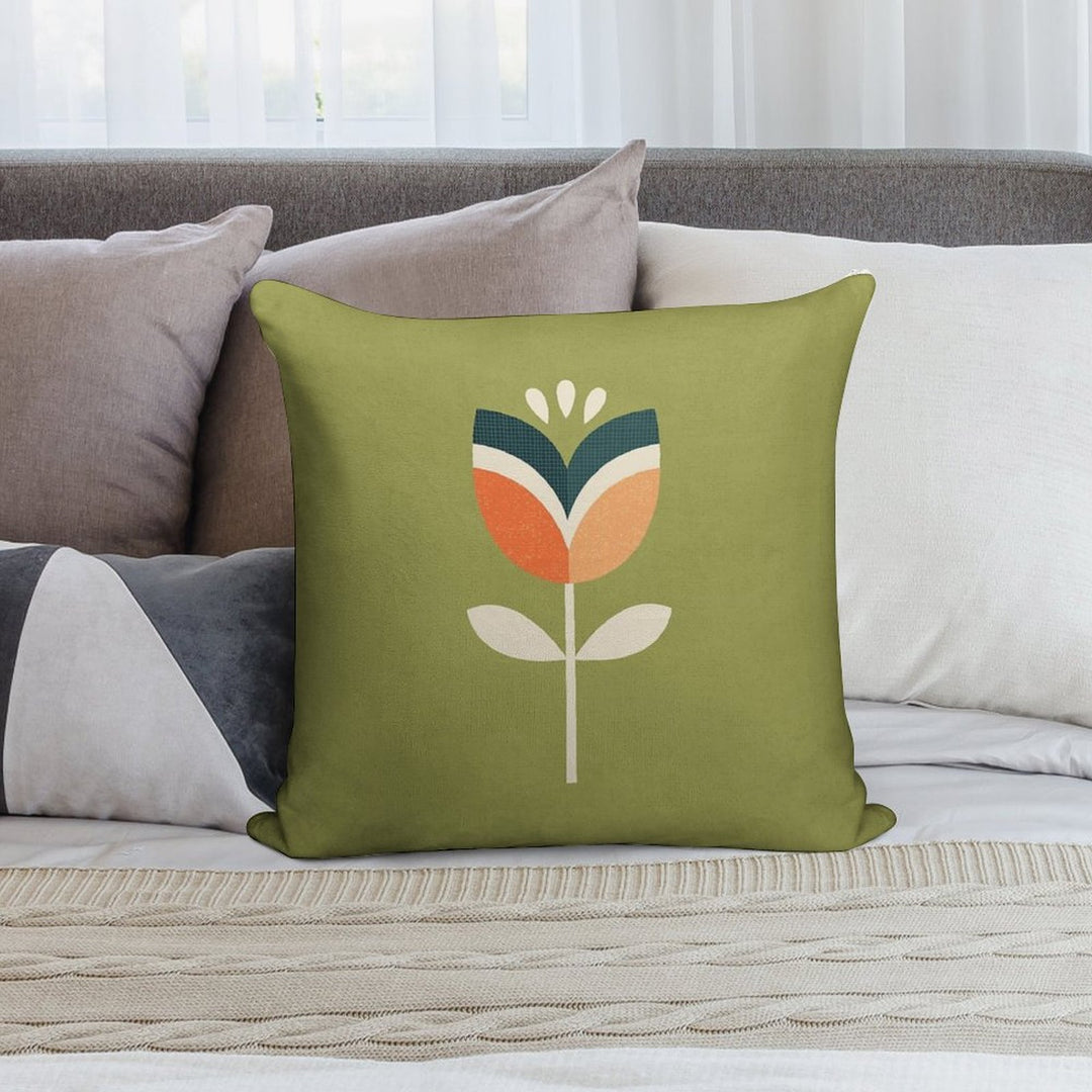 Retro Tulip - Orange And Olive Green Soft Washable Throw Pillow
