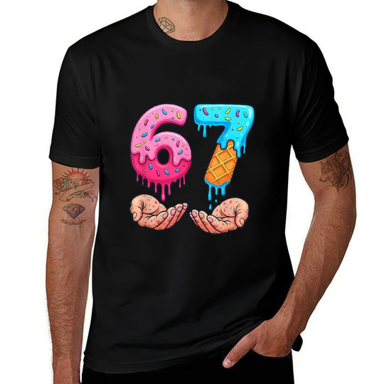 Six Seven Ice Cream Drip Kids Youth Funny 67 Hands Meme 6 7  Fade-proof Color T-Shirt