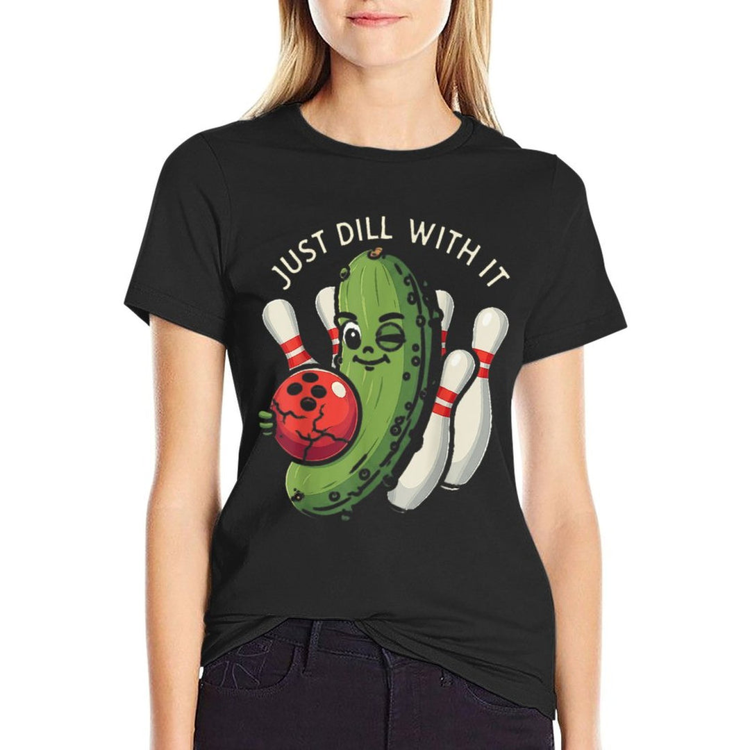 Just Dill With It Funny Pickle Bowling Ball Humor  Oversized Silhouette T-Shirt