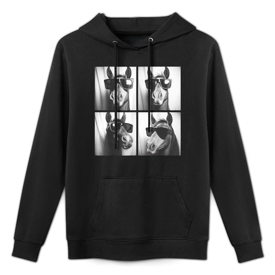 Funny Horse Wearing Sunglasses Photobooth Selfie Farm Animal Casual Wear Hoodie