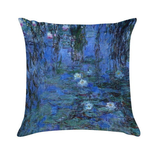 Water Lilies Monet Vibrant Blue Soft Hidden Zipper Throw Pillow
