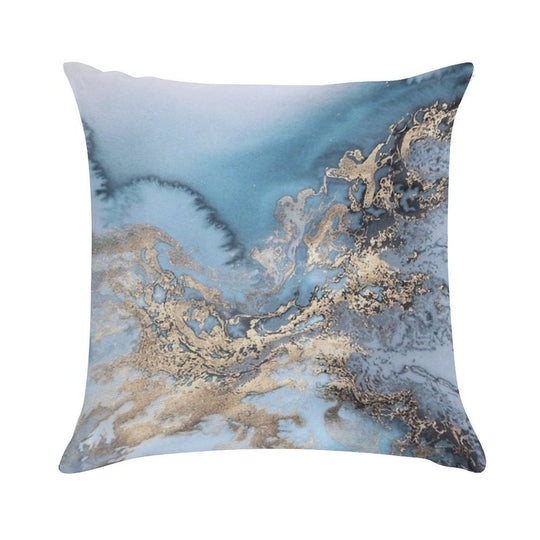 Blue And Gold Marble Soft Skin-Friendly Throw Pillow