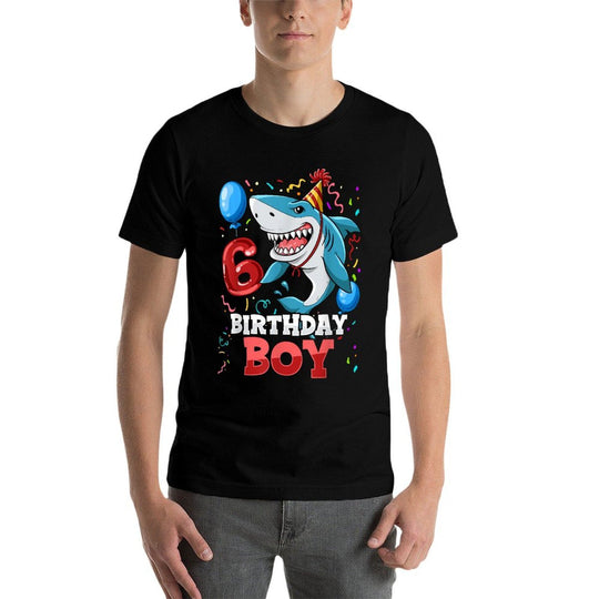 Shark 6th Birthday Boy  Rolled Sleeves T-Shirt