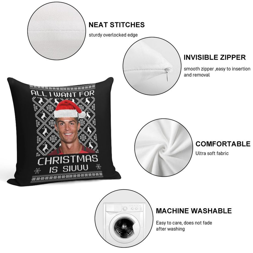 Cristiano Ronaldo Siuuu Christmas Sweater Soft Ultra-Soft Texture Throw Pillow