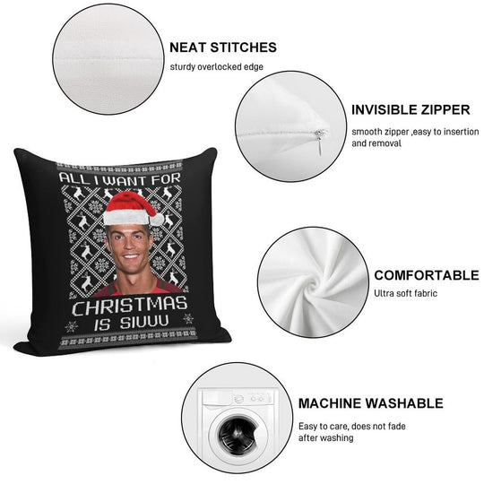 Cristiano Ronaldo Siuuu Christmas Sweater Soft Ultra-Soft Texture Throw Pillow