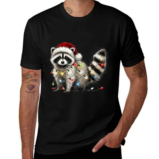 Santa Raccoon Christmas Lights Trash Panda Xmas Holiday  Graphic-printed T-Shirt