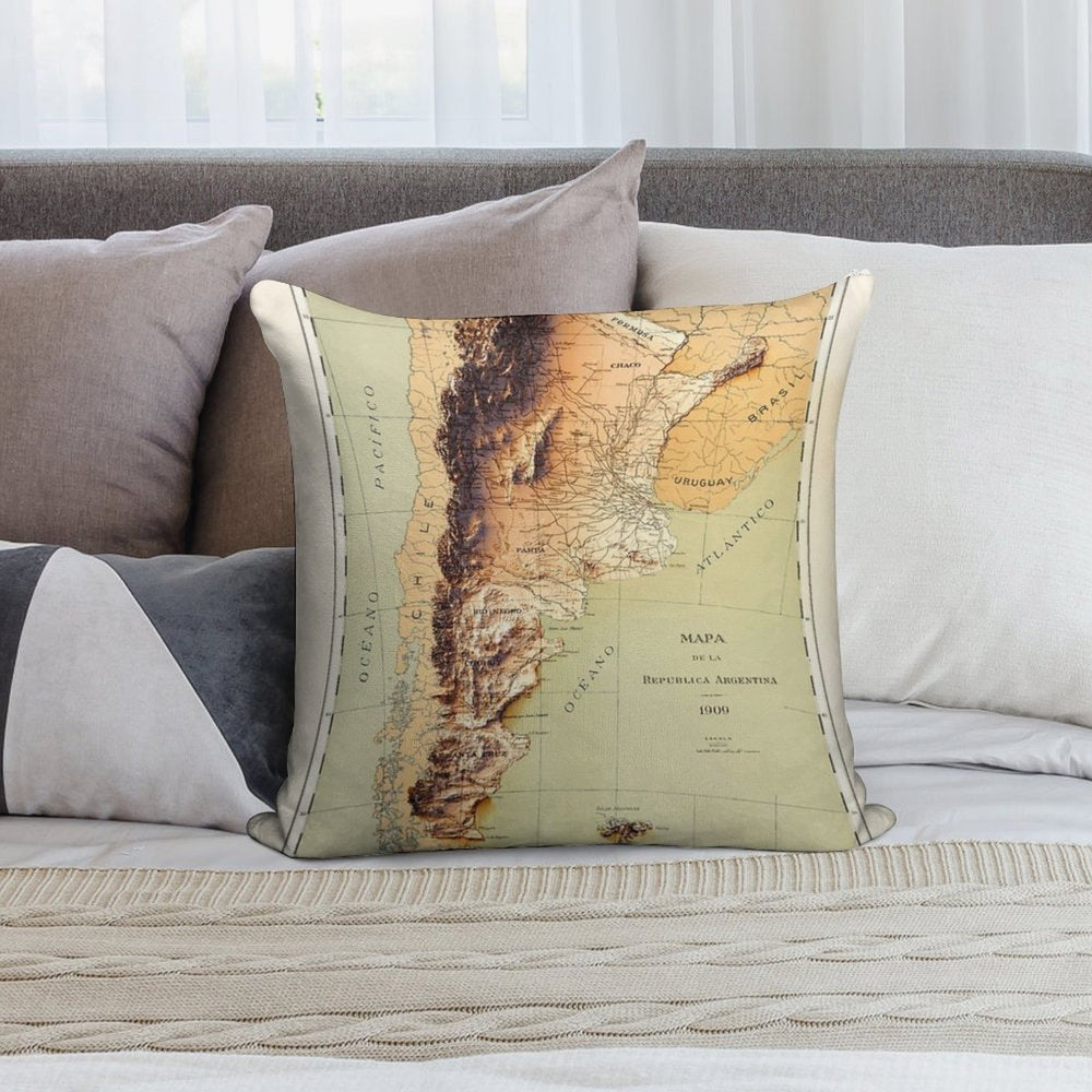 1909 Argentina Relief Map Digitally-rendered Soft Anti-Pilling Throw Pillow