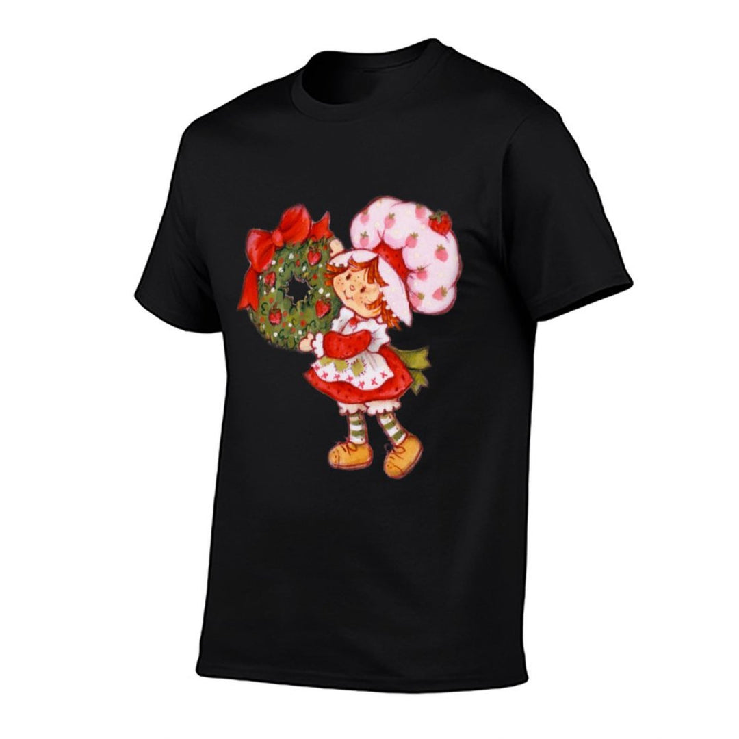 Strawberry Shortcake Holding A Christmas Wreath with Bow  Eco-friendly Material T-Shirt
