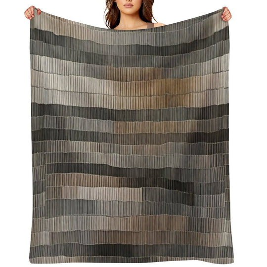Black & Grey Horizontal Strap Abstract Retro Pattern Design Plush Throw Blanket