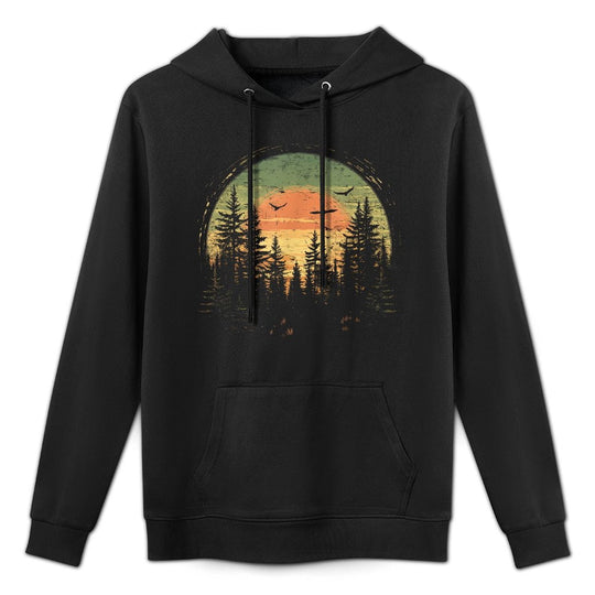Retro Wilderness Bear Trees Reflection Outdoor Forest Moisture-Wicking Hoodie
