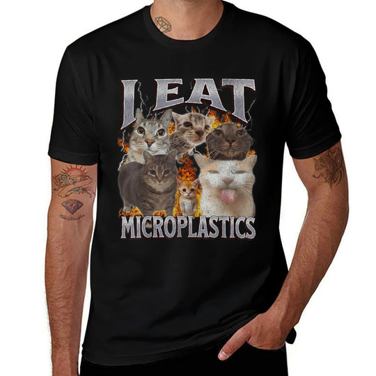 I Eat Microplastics Funny Cat Meme Bootleg Graphic for Men Women Comfortable T-Shirt