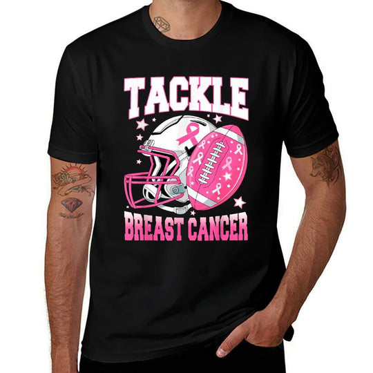Tackle Breast Cancer Awareness American Football Pink Ribbon  Graphic-printed T-Shirt