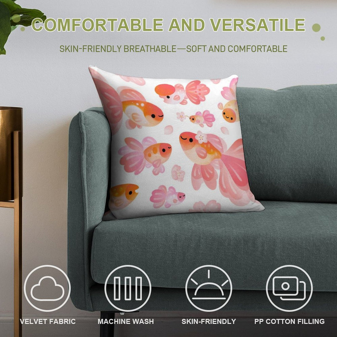 Cherry Blossom Goldfish 2 Soft Gift Ready Throw Pillow