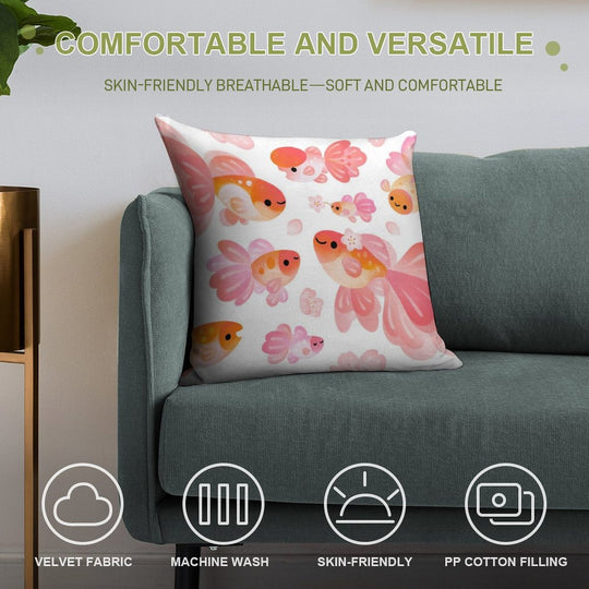 Cherry Blossom Goldfish 2 Soft Gift Ready Throw Pillow