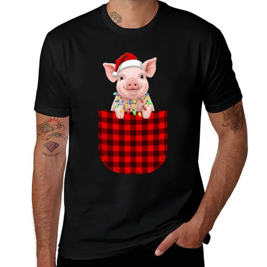 Pig Buffalo Red Plaid Pocket Christmas Funny Men Women  Odor-resistant T-Shirt