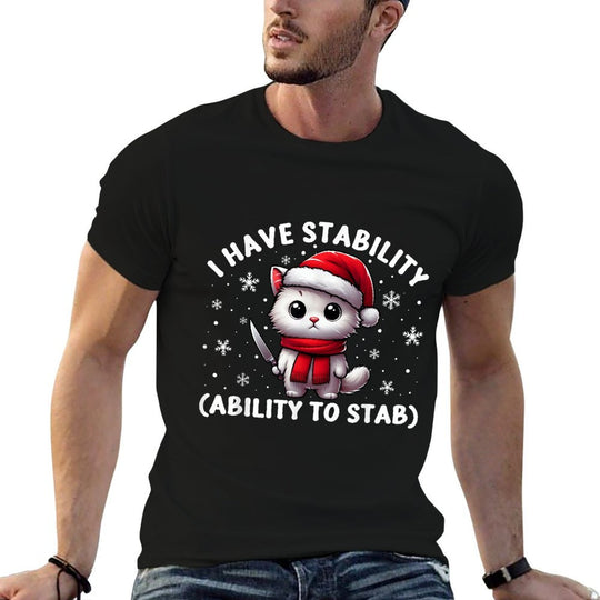 Funny Meme Cats With Knife I Have Stability Ability To Stab  Lightweight T-Shirt