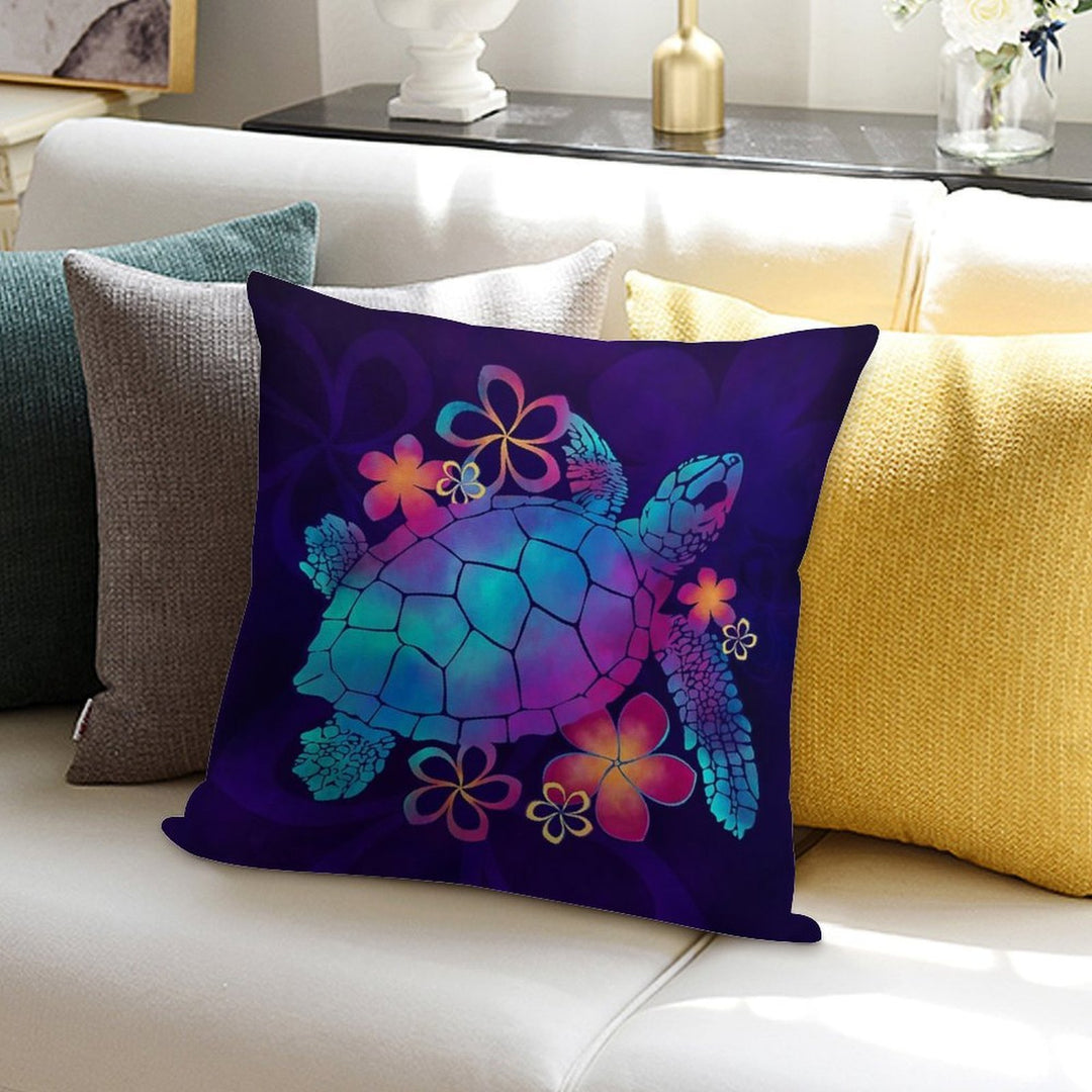 Sea Turtle with Flowers Blue And Purple Soft High-Density Material Throw Pillow