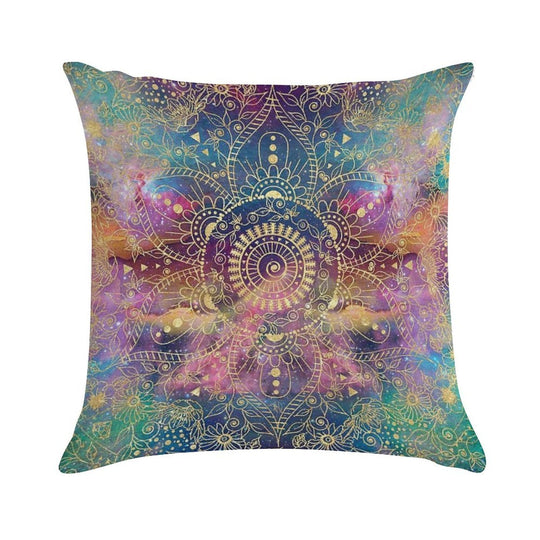 Gold Mandala Watercolor Colorful Nebula Soft Ultra-Soft Texture Throw Pillow