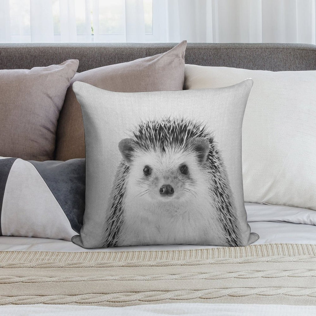 Hedgehog - Black & White Soft Washable Throw Pillow