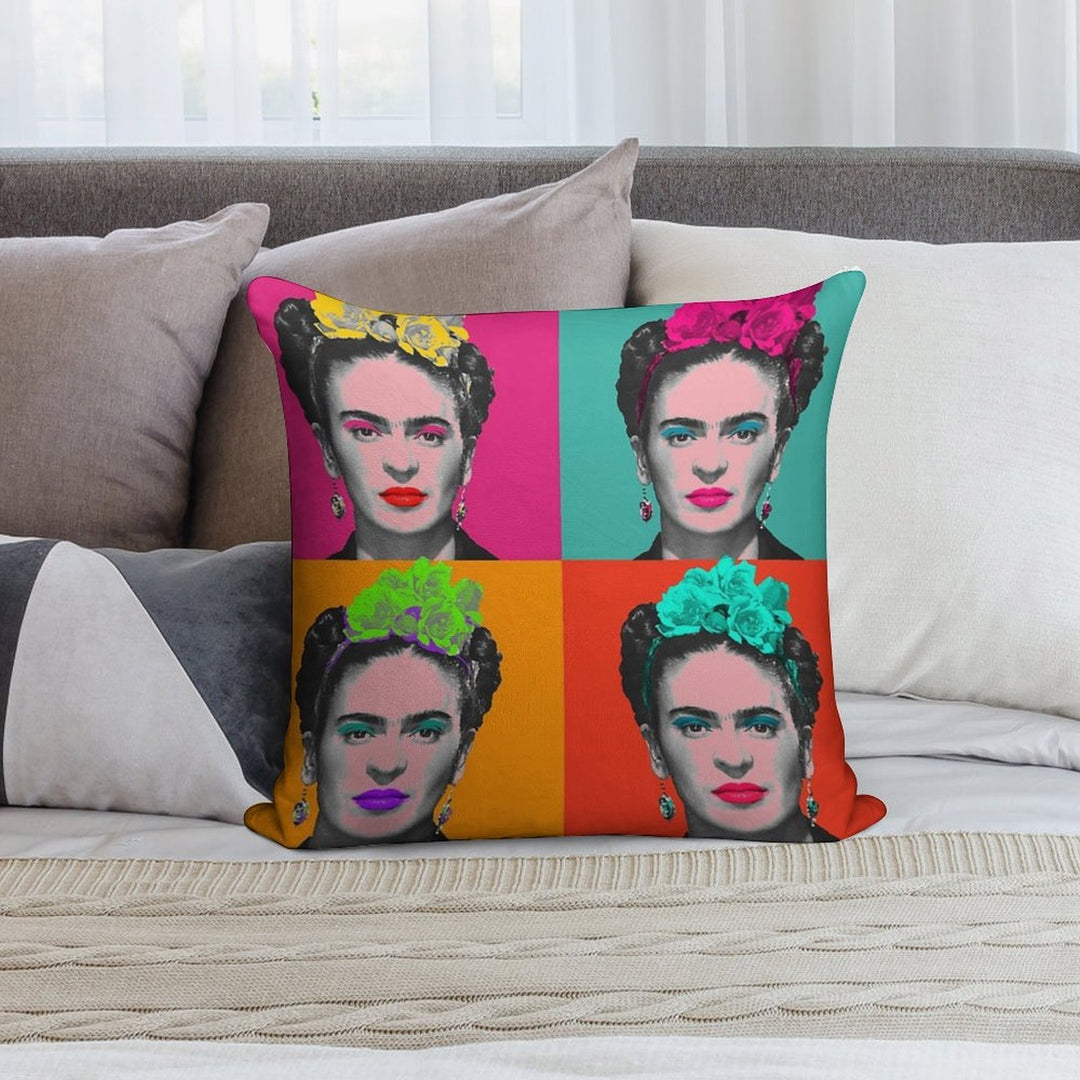 Frida Khalo Pop Portrait Like in Andy Warhol Paint! - Colorful - Digital Paint by Iona Art Digital Soft Shrink-Resistant Throw Pillow