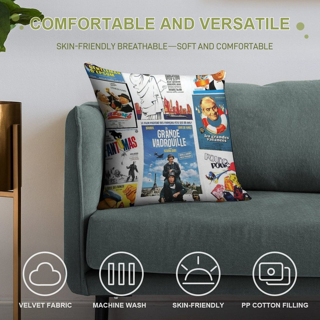 Louis De Funes Movie Poster Compilation Soft Style Accent Throw Pillow