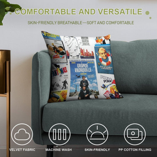 Louis De Funes Movie Poster Compilation Soft Style Accent Throw Pillow
