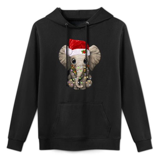 Cute Elephant Christmas Light Funny Elephant Lover Xmas Gift Sweatshirt Layering Staple Hoodie