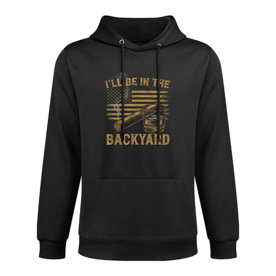 Ill Be In The Backyard Vintage USA FLag Cigar And Bourbon Unisex Design Hoodie