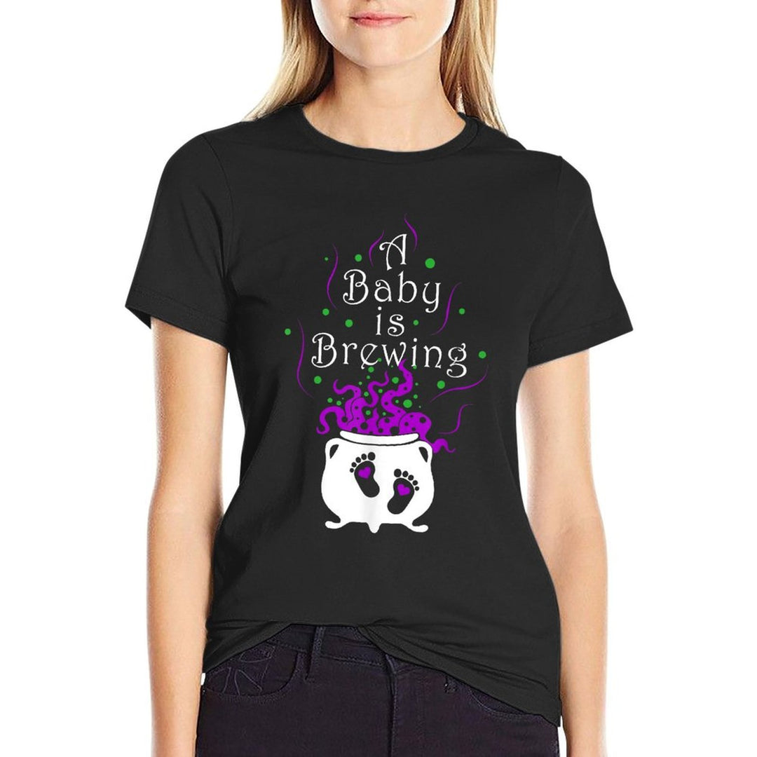 A Baby Is Brewing Black Cauldron Halloween Baby Pregnant  Classic T-Shirt