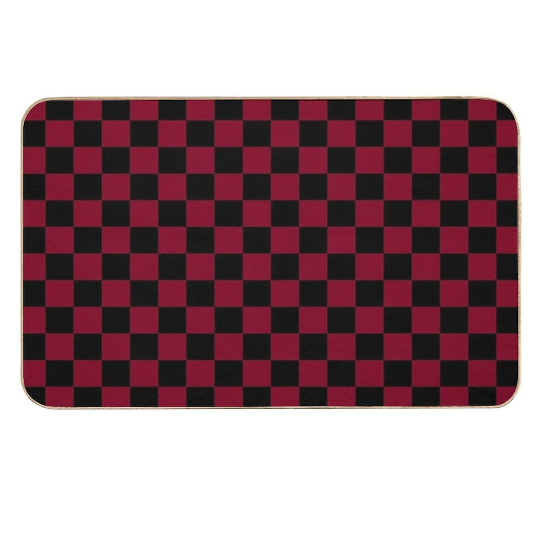 Black And Burgundy Red Checkerboard  Pet-Safe Bath Mat