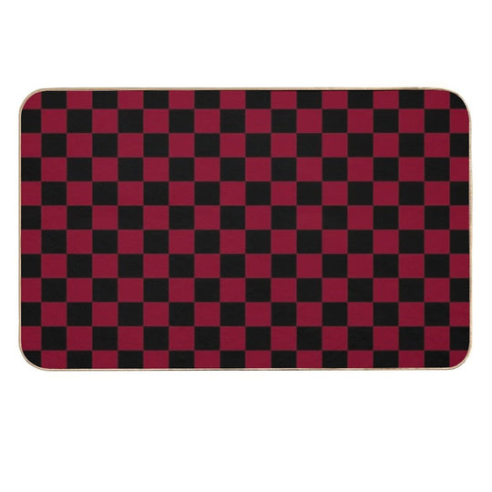 Black And Burgundy Red Checkerboard  Pet-Safe Bath Mat
